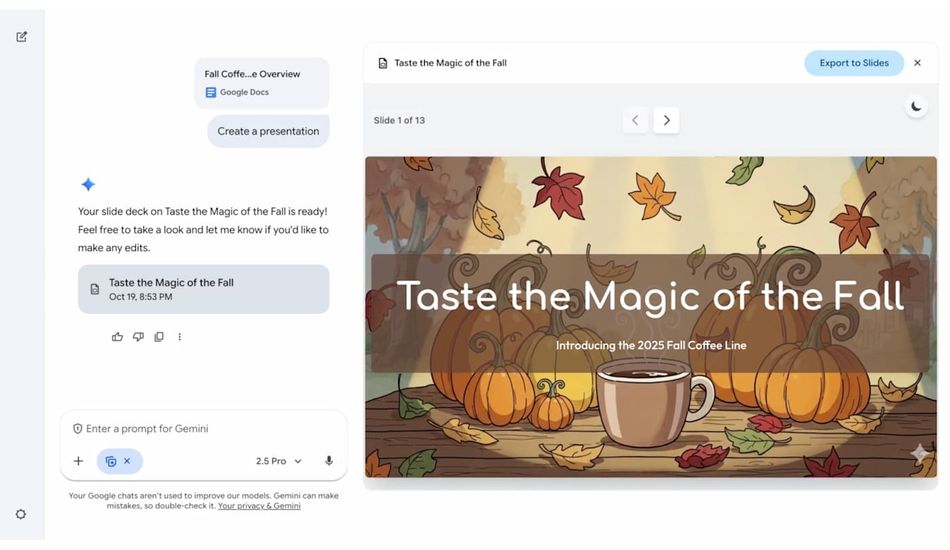 Gemini peut maintenant générer des présentations basées sur un sujet